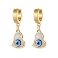 Gold Tone Mother of Pearl Evil Eye Huggie Drop Earrings view 3