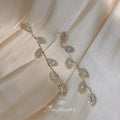 Gold Long Leaf Vine Crystal Dangle Earrings Clear Stones view 2