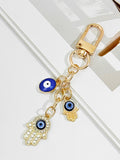 Blue Evil Eye Keychain With Rhinestone Teardrop And Hamsa Hand view 11