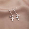 Silver Tone Clear Accent Cross Chain Long Earrings view 6