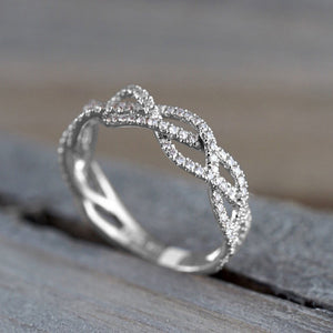 White Gold Tone Twisted Infinity Pave Band Ring Sizes 6-10