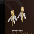Gold Organic Stud Pearl Strand Tassel Earrings Chain Drop view 1