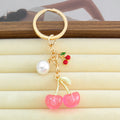 Cherry Pendant Keychain With Faux Pearl And Metal Leaf Charm view 6