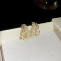 Gold Tone Double Row Crystal Huggie Hoop Earrings for Pierced Ears view 6