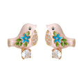 Gold Tone Pink Bird Turquoise Flower Clear Drop Stud Earrings view 5