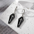 Silver Tone Coffin and Cross Enamel Huggie Drop Earrings view 3