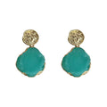 Gold Hammered Stud Teal Crystal Cluster Drop Earrings view 5