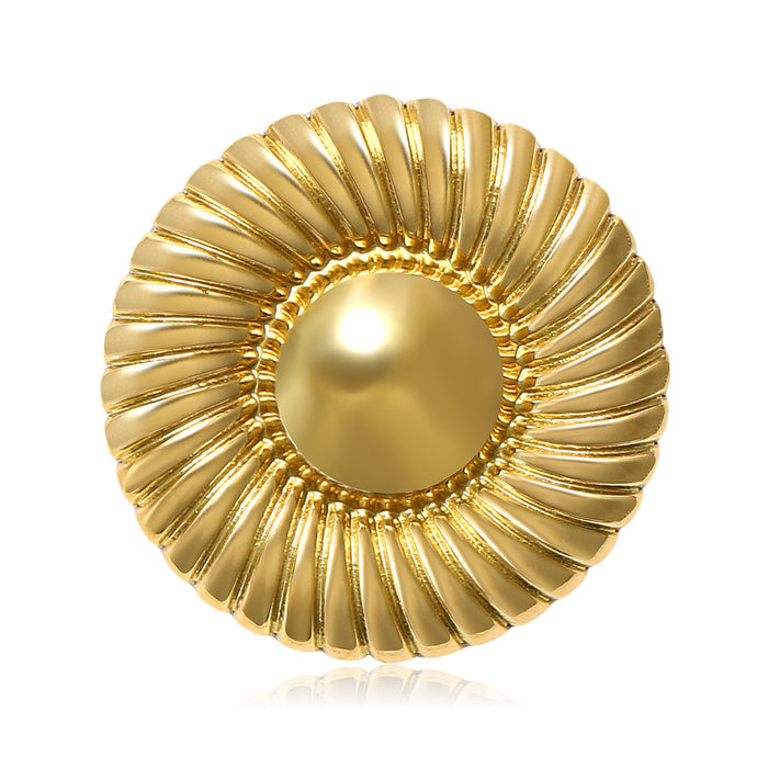 Round Fluted Brooch With Pearl Center In Silver And Gold Tones