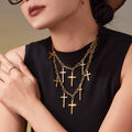 Multi Cross Layered Necklace Zircon Stainless Gold Steel view 4