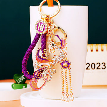 Jeweled Phoenix Pearl Drop Keychains with Braided Loops and Loop Only Options