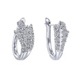 Silver Triple Row Clear CZ Curved Hoop Earrings Pair view 2