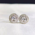Round Crystal Halo Stud Earrings in Three Metal Tones view 7