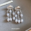 Shell and Faux Pearl Cascade Long Drop Earrings Statement Jewelry Design view 4