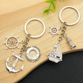 Antique Silver Nautical Anchor and Sailboat Keychain Set view 3