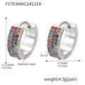 Pave Zircon Wide Huggie Hoop Earrings Gold Steel Multicolor view 6