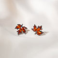Orange Red Clear Look Maple Leaf Small Stud Earrings view 2