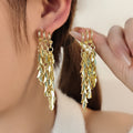 Wheat Leaf Cascade Gold and Silver Extra Long Stud Earrings view 1