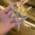 Floral Crystal Chain Tassel Drop Earrings Statement Jewelry Design view 3