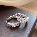 Silver Tone Marquise Leaf CZ Huggie Hoop Earrings Pair view 3