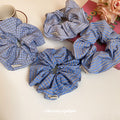 Oversized Blue Stripe And Plaid Fabric Scrunchie In Three Patterns view 4