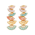 Multicolor Crystal Fan Drop Earrings in Gold Tone Metal view 5