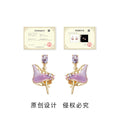 Gold Pink Enamel Ballerina Drop Earrings Purple Crystal Pair view 3