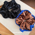 Velvet Scrunchie Hair Ties Black and Coffee Blue Edge view 4