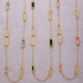Long Gold Link Chain Necklace Czech Glass Oval Stations view 3