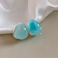 Smooth Teardrop Stud Earrings in White or Aqua Blue view 7