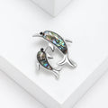 Double Dolphin Brooch Two Silver-Tone Dolphins Crystal Accent Pin view 3