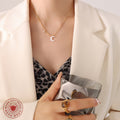 White Shell Crescent Moon Pendant Necklace Clear Zircon Accent view 3