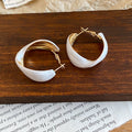 Cream Enamel Twisted Hoop Earrings with Gold Tone Edges view 6