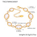 Gold Oval Bezel Bracelet Czech Glass Station Links view 11