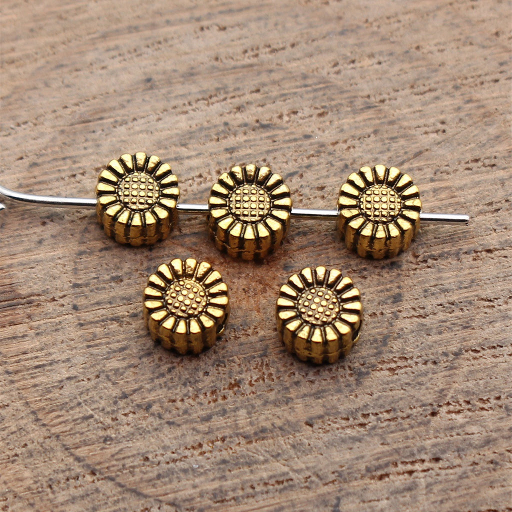 5.5x5.5x3.4mm 0.36g Multicolor Zinc Alloy Double Sided Sunflower Round Spacer Beads for DIY Jewelry Making