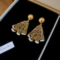 Pleated Fan Drop Earrings With Open Gold Tone Metalwork view 6