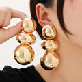Gold and Silver Puffy Triple Oval Statement Stud Earrings view 1