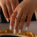 Gold Thin Stacking Rings Tree Heart Pave Black Dial Solitaire view 1