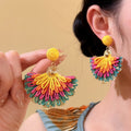 Textured Woven Fan Flower Statement Drop Stud Earrings view 6