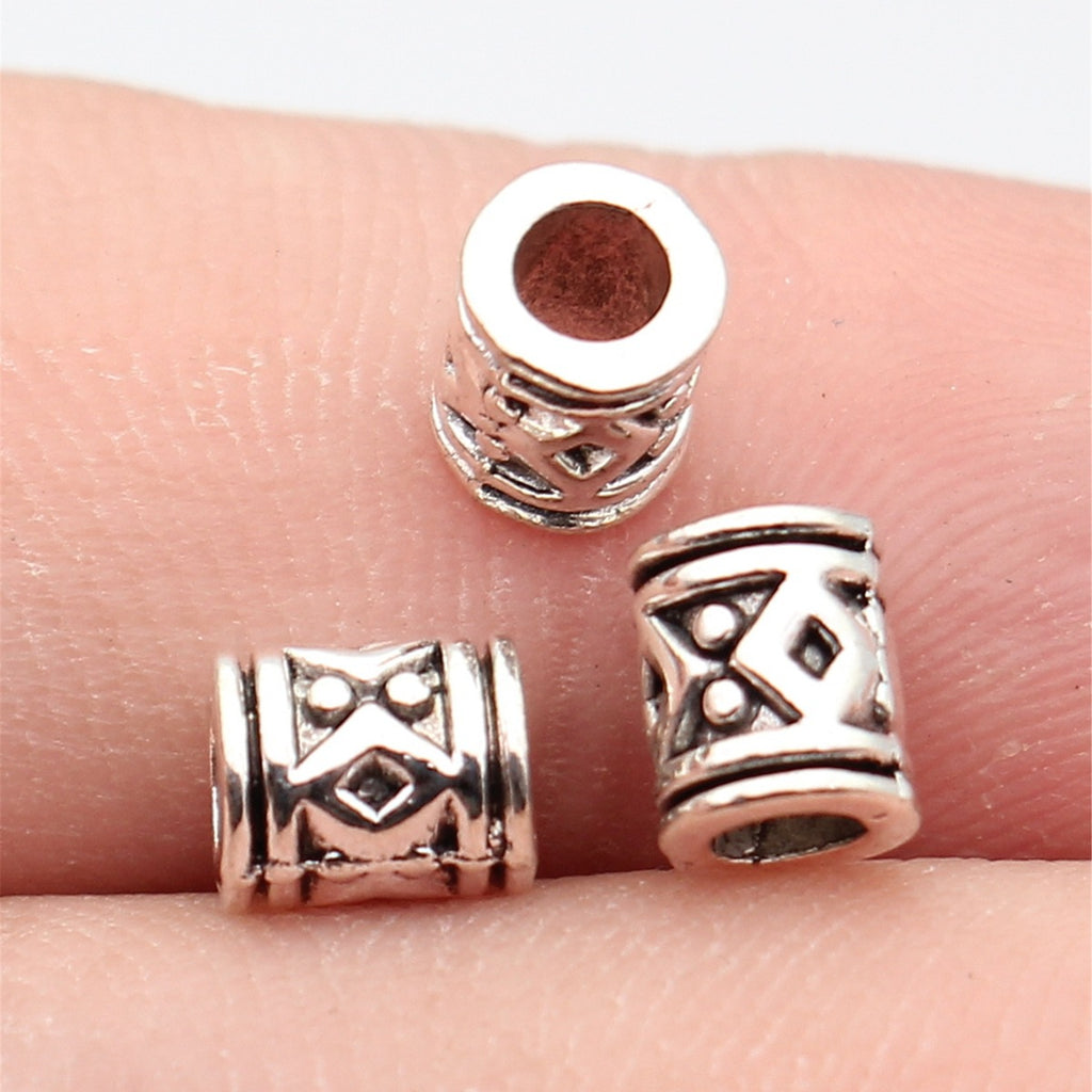 6.2x5x5mm 0.43g Antique Silver Zinc Alloy Diamond Pattern Tube Beads for Bracelet Necklace Jewelry Making