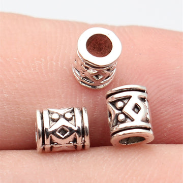 Antique Silver Metal Diamond Cutout Tube Bead For Jewelry Making