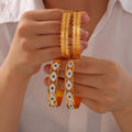 Gold Ladder Texture And Evil Eye Crystal Bangle Bracelets view 3