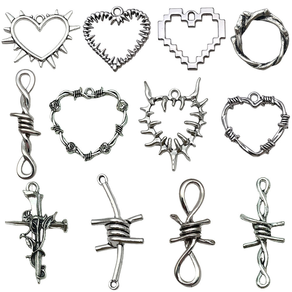 Tibetan Silver Zinc Alloy Thorn Heart Charm Pendant for DIY Necklace Earring Keychain