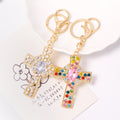 Rhinestone Cross Keychain Gold Clasp Clear Multicolor view 2