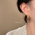 Gold Molten Stud Brown Marbled Resin Drop Earrings Pair view 2