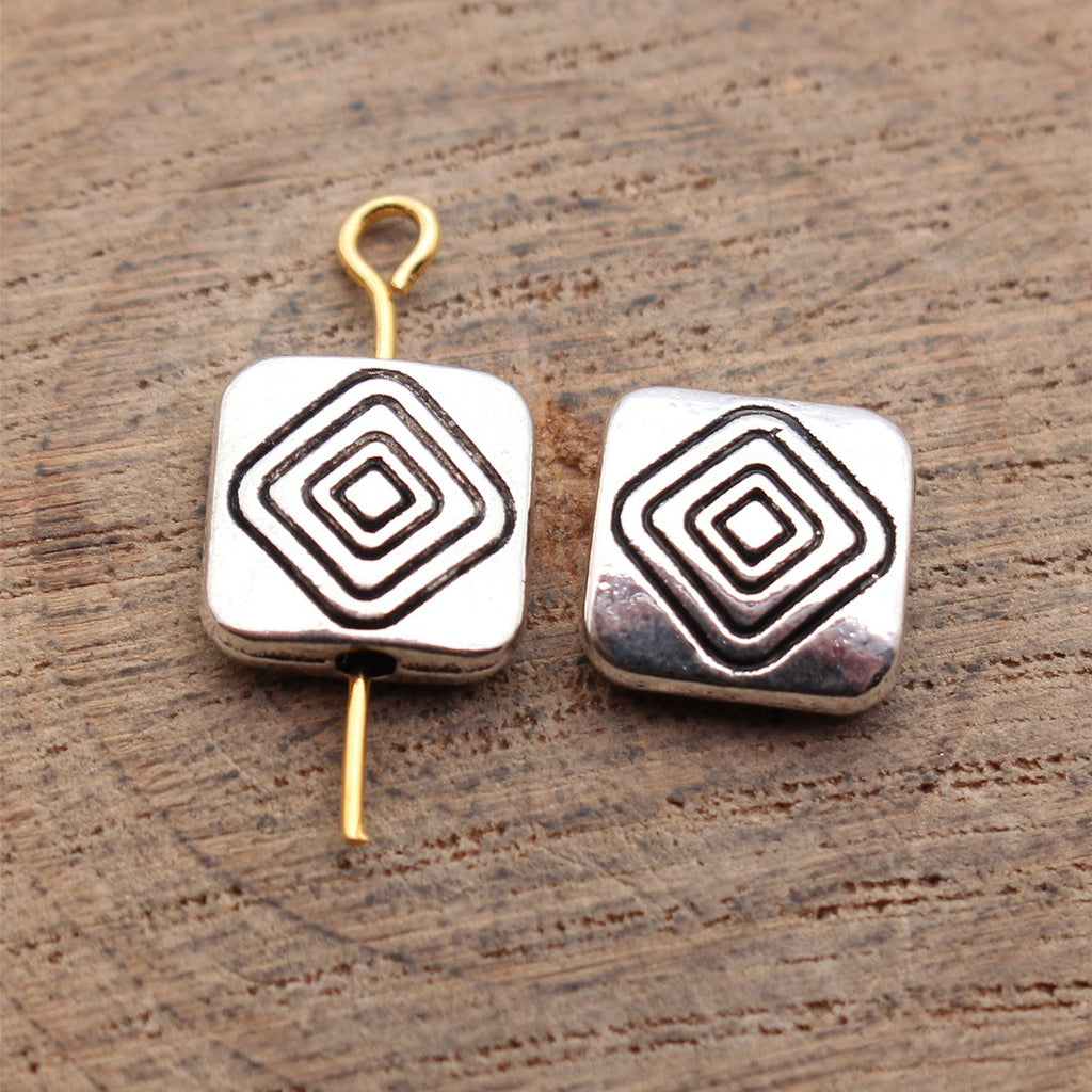 10x10x3.4mm/5.7x5.7x3mm Antique Silver Zinc Alloy Square Pattern Flat Spacer Beads for DIY Bracelet Making