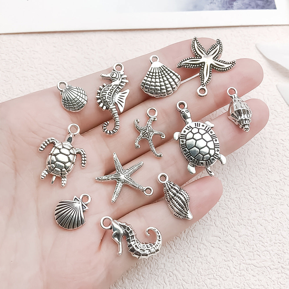 Antique Silver Zinc Alloy Turtle Conch Starfish Ocean Charm Pendants for DIY Jewelry