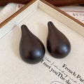 Dark Wood Teardrop Pendant Necklace Stud Earrings Black view 7