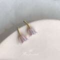 Gold Stem Soft Lilac Pearlized Tulip Flower Stud Earrings view 4