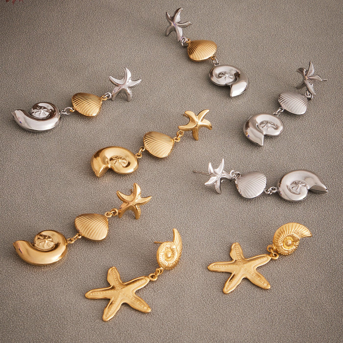 Nautilus Shell and Starfish Drop Earrings in Four Marine Styles