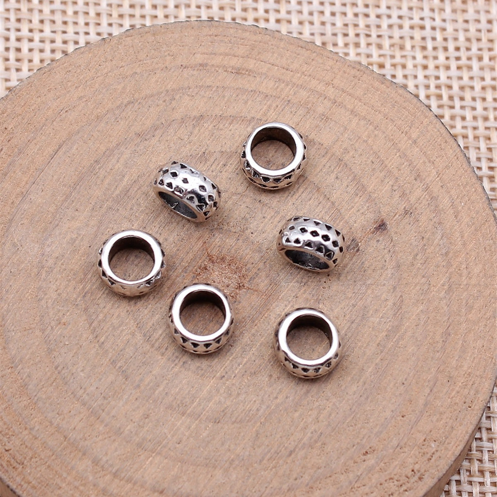 7.5x7.5x4mm 0.51g Antique Silver Zinc Alloy Round Large Hole Spacer Beads for DIY Bracelet Necklace Making